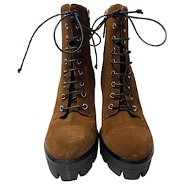 Giuseppe Zanotti-Giuseppe Zanotti Ankle Lace Up Boots in Brown Suede-Brown