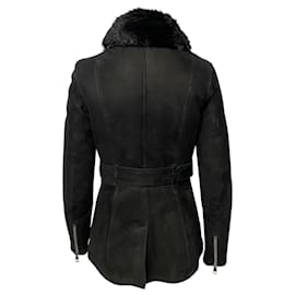 Burberry-Burberry Brit chaqueta de piel de oveja con botonadura forrada en cuero negro-Negro