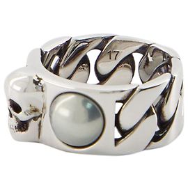 Skl & Pearl Ring - Alexander McQueen - Metal - Metallic Metallic