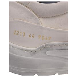 Autre Marque-Common Projects Cross Distressed Sneakers in Ecru Calfskin Leather-White,Cream