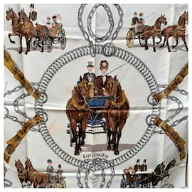 Hermès-Hermes Paris Vintage Silk Foulard Equipages 1973 Philippe Ledoux-Beige