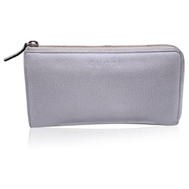 Gucci-Silver Tone Leather Continental Zip Wallet Coin Purse-Silvery