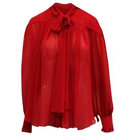 Rejina Pyo Lynn Langarmbluse mit Bindekragen aus rotem Polyester Rot