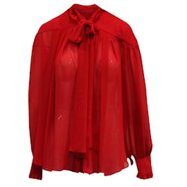 Rejina Pyo-Rejina Pyo Lynn Tie Neck Long Sleeve Blouse in Red Polyester-Red