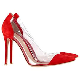 Gianvito Rossi-Zapatos de salón con punta en punta de PVC Plexi de Gianvito Rossi en ante rojo-Roja