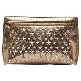 Jimmy Choo Star Studs Leather Clutch Bag in Very Good Condition Golden