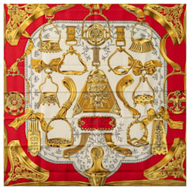Hermès-Sciarpa di seta Hermes rossa Etriers-Rosso
