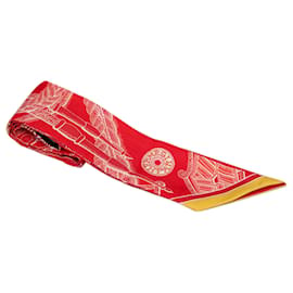 Hermès-Hermes Red Zouaves Et Dragons Twilly Silk Foulard-Rouge
