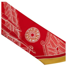 Hermès-Bufanda de seda Twilly con dragones y zuavos rojos de Hermes-Roja