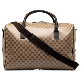 Gucci-Gucci Brown GG Crystal Duffle Bag-Brown,Beige