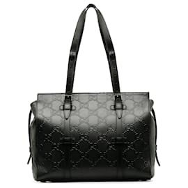 Gucci-Sacola preta com relevo Gucci GG preta-Preto