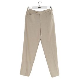 Hermès Calças de lã de perna larga Bege