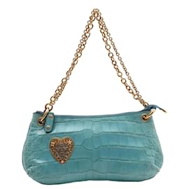 Gucci-GUCCI Mini Croc Embossed Leather Shoulder Bag in Turquoise-Turquoise