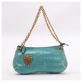 Gucci-GUCCI Mini Croc Embossed Leather Shoulder Bag in Turquoise-Turquoise