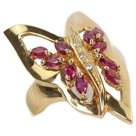 Autre Marque-18 karat gold ring with rubies and diamonds-Golden