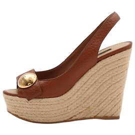 Louis Vuitton Brown Leather Wedge Platform Espadrille Slingback Sandals Size 37 Brown