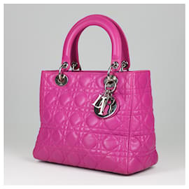 Dior-CHRISTIAN DIOR Lambskin Cannage Medium Lady Dior in Fuchsia-Pink