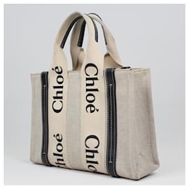 Chloé-Chloé Woody tote linen handbag in beige-Beige