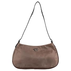 Prada-PRADA CLEO TRIANGLE NYLON SHOULDER BAG-Brown