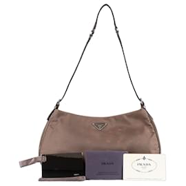 Prada-PRADA CLEO TRIANGLE NYLON SHOULDER BAG-Brown