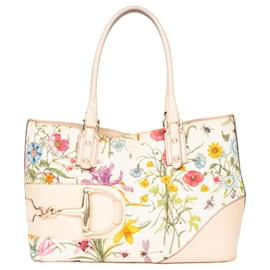 Gucci-GUCCI FLORAL MONOGRAM HORSEBIT BAG-White