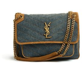 Borsa Saint Laurent Niki Reuse MM in denim e camoscio nuova Blu