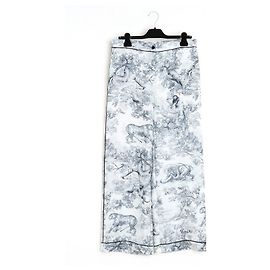 Christian Dior 2024 Dior Chez Moi Schwarz Weiß Jouy-Print Seidenhose FR40 Schwarz Weiß