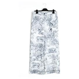 Christian Dior-Calças de seda Dior Chez Moi preto e branco com estampa Jouy, tamanho FR40.-Preto,Branco