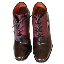Santoni Two-Tone Patent Leather Heels 38 Dark brown