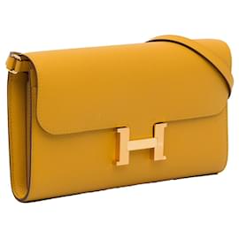 Hermès-HERMES HandbagsLeather-Yellow