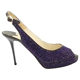 Jimmy Choo-Zapatos de tacón destalonados con purpurina morada-Púrpura