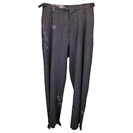 Balenciaga-Balenciaga Graffiti Checked Trousers in Grey Wool-Grey