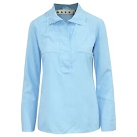 Marni-Light Blue Silk Shirt with Raw Hem-Blue