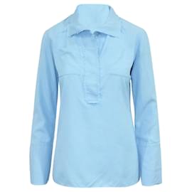 Marni-Camisa de seda celeste con bajo sin rematar-Azul