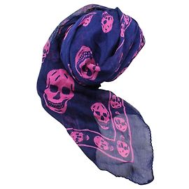 Alexander Mcqueen Lenço de caveira de seda azul e rosa Azul