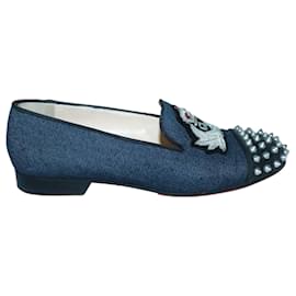 Christian Louboutin-Denim Intern Loafers with Studs-Blue