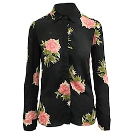 Reformation-Black/Floral Print Viscose Shirt with Collar-Other
