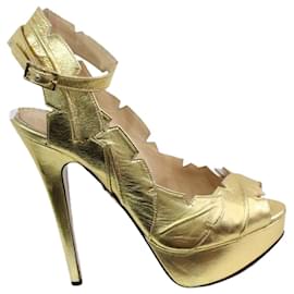 Charlotte Olympia-Zapatos de salón dorados con punta abierta-Dorado,Metálico
