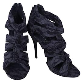Elizabeth And James-Black Grey Lace Knot Sandals-Black