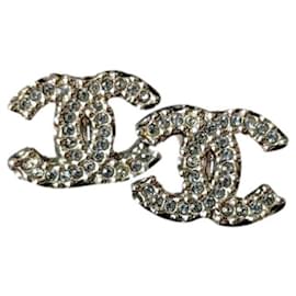 Chanel-Boucles d'oreilles logo CC A17K Classic Crystal avec boîte en ruthénium et quincaillerie.-Noir