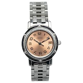 Hermès-Hermes Silver Quartz Stainless Steel Clipper Watch-Silvery