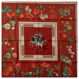 Hermès-Lenço de seda Hermes Red Quai Aux Fleurs-Vermelho