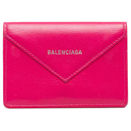 Balenciaga-Portafoglio compatto Balenciaga Mini Papier in pelle rossa-Rosso
