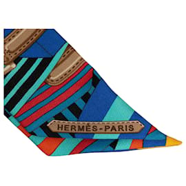 Hermès-Hermes Blue Les Sangles Twilly Silk Scarf-Blue