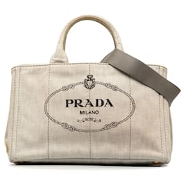 Prada-Bolsa Prada Grey Canapa Logo-Cinza