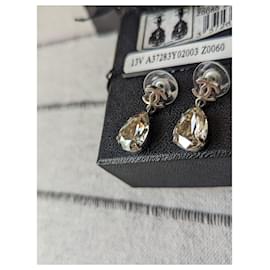 Chanel-CC A13V Logo Teardrop Crystal SHW earrings box tags-Silvery