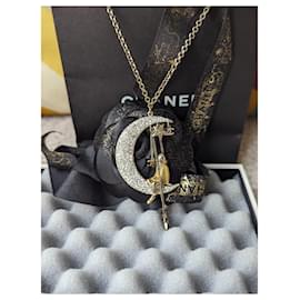 Chanel-Rare CC 08P CoCo on the Moon GHW Crystal Logo Necklace Box tag-Golden