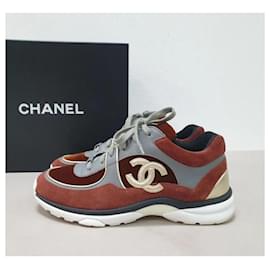 Chanel-Chanel Brown Suede Leather CC Logo Sneakers-Multiple colors