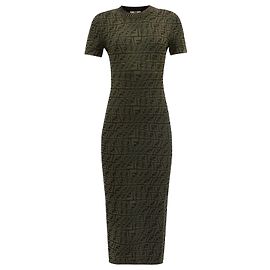 Fendi Maxi Kleid Jacquard Grün Grün
