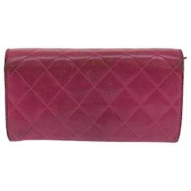 Chanel-CHANEL Matelasse Long Wallet Lamb Skin Pink CC Auth yk10628-Pink